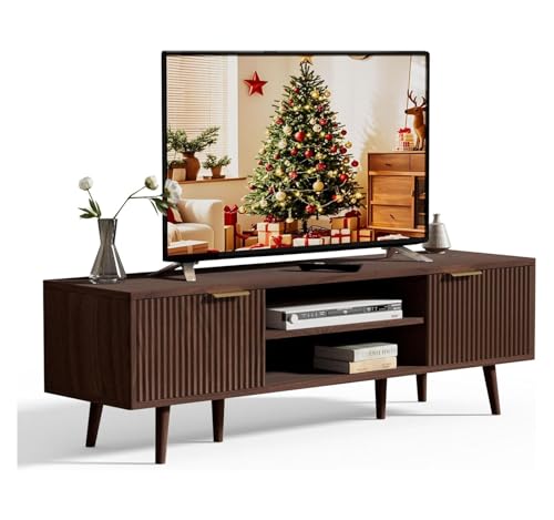 YLGJ&TIDY Meuble TV pour Télévision jusqu'à 60 Pouces Couleur Unie avec 6 Pieds en Bois 2 Étagères 2 Buffets Armoire Basse Support Télé pour Le Salon et la...
