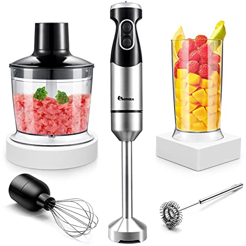 IAGREEA 5-In-1 Immersion Hand Blender 16-Speed, 800W Stick Blender, BPA-Free Handheld Blender with Milk Frother/Egg Whisk/500ml Chopper/600ml Beaker, Blender for Soup Smoothies/Puree/Baby Food/Cake