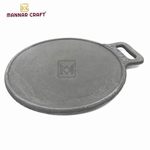 Mannarcraft Cast Iron Tawa Cookware Black - Tava for / Roti/ Paratha/ Dosa/ Uttapam (12 Inch Black)