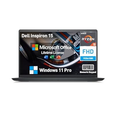 Dell Inspiron 15 3000 Laptop Notebook PC, FHD 15.6 Laptop Computer, AMD Ryzen 5, 16GB RAM 512GB SSD, Lifetime Microsoft Office, Windows 11 Pro, 10-Key Number Pad