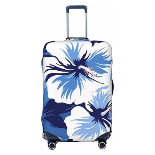 Blue Hibiscus Print Luggage Suitcase Covers Elastic Washable Luggage Protector Luggage Covers For Suitcase