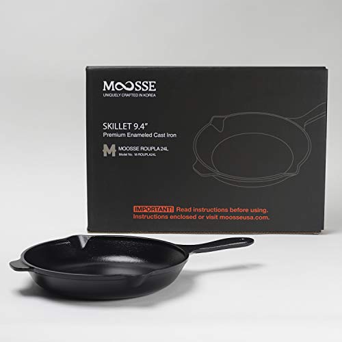 Moosse Premium Enameled Cast Iron Skillet Pan For Induction Cooktop, Stove, Oven, Made In Korea, No Seasoning Required, 9.4” (24 Cm) #TOP1
