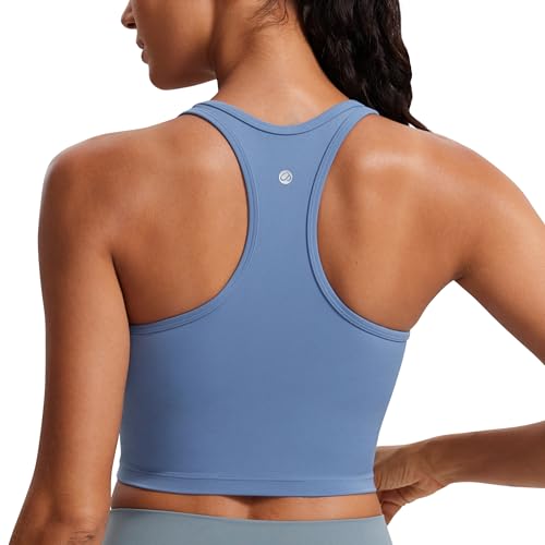 Image of CRZ YOGA Butterluxe Racerback Crop Tank Tops | Light Support, Removable Pads, Yoga, Extremely Soft, Scoop Neck, Longline Sports Bras for Women