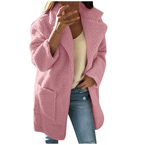 Women Faux Fur Coats SFE Winter Plush Lined Notched Lapel Warm Outwear Cardigan