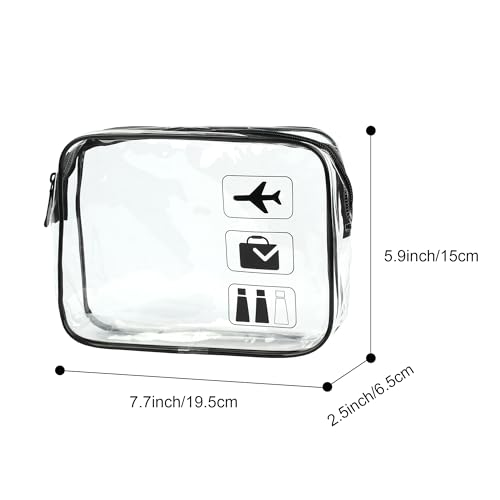 Clear Travel Toiletry Bag TSA Approved Airport Carry On Liquid Bag with Zipper Portable Waterproof Cosmetic Makeup Pouch for Women and Men (Black)