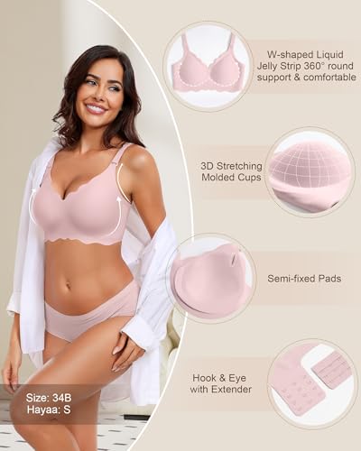 Image of HORISUN Wireless Seamless Bras for Women No Underwire Wavy V Neck Soft Support Full Coverage Comfortable Bra