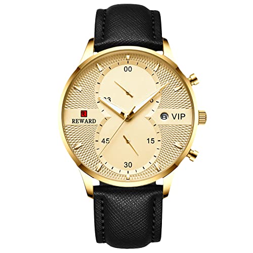 RORIOS Relojes Hombre Clásico Luminoso Reloj Analógico de Cuarzo Reloj con Correa de Cuero Cronógrafo Relojes De Pulsera para Hombre