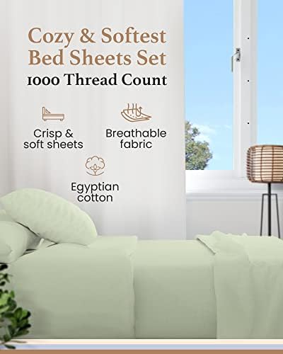 100% Egyptian Cotton Bed Sheets Queen, 1000 TC Cooling Sheets, 4 Pc Sage Queen Bed Sheets Set, 16 inch Deep Pocket Queen Sheet Set, Bedsheets Queen Size Set with 2 Pillowcases, Fitted & Flat Sheet