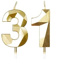 Yiran Gold 31. Geburtstagskerzen, 31. Geburtstagsdekorationen für Frauen und Männlich, 3D-Zahl-31-Kerze für Kuchen, Goldene Kuchendekorationen für Geburtstagsfeiern und Hochzeiten Zubehör