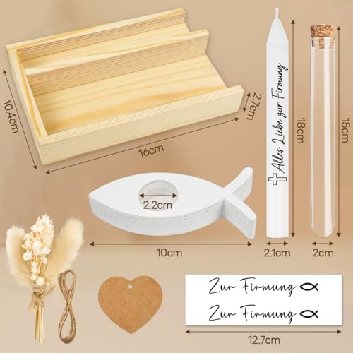Geschenk Firmung Geschenke Mädchen Jungen, Geldgeschenk Firmung Tischdeko Firmgeschenk Mädchen Geschenkset, Stilvolles Firmungsset mit Fisch Kerzenständer und Holzverpackung