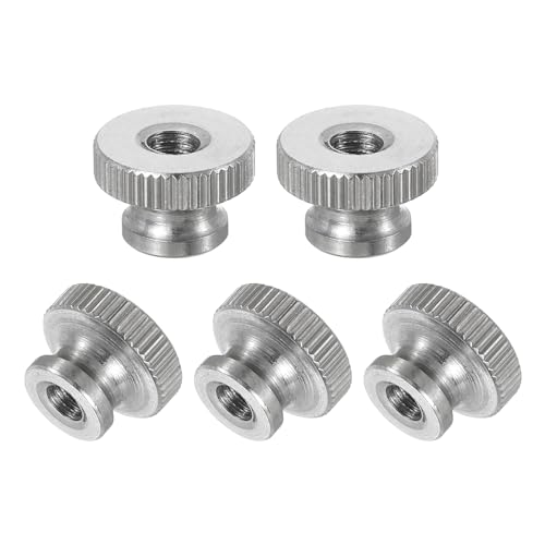 sourcing map Knurled Thumb Nuts, 5Pcs M4 x D12mm x H8mm Stainless Steel Round Knobs Fasteners Through Hole Hand Screw Nut Silver for 3D Printer Parts, Machine Tools