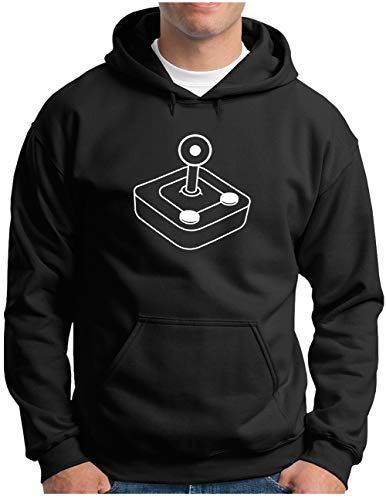 Pull à capuche gaming homme noir avec motif joystick rétro pour joueur de console