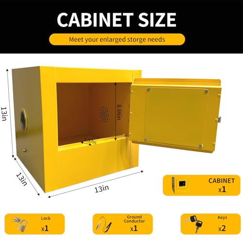 HanbenyTex Hazardous Materials Storage Cabinet, Industry 13\" Hx13 Wx13 D Safety Cabinet Suit for 2 Gallon Flammable Liquid Storage Cabinet, Manual-Close Space Saver Fireproof Cabinet