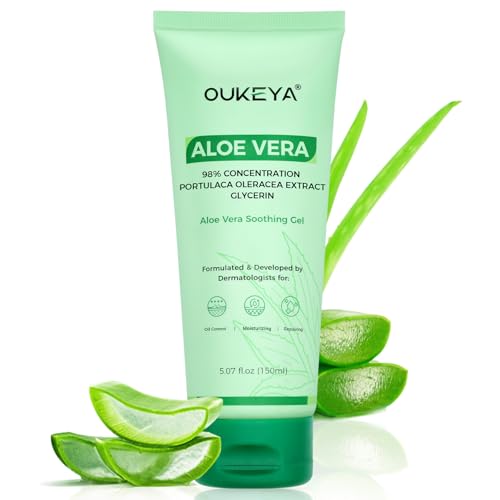 OUKEYA 150ml Doposole Aloe Vera Gel + 2% Niacinamide, Gel Lenitivo Doposole Naturale per Scottature Solari, Irritazioni, Punture di Insetti, Idratante Viso e Corpo, Vegano e Senza Parabeni