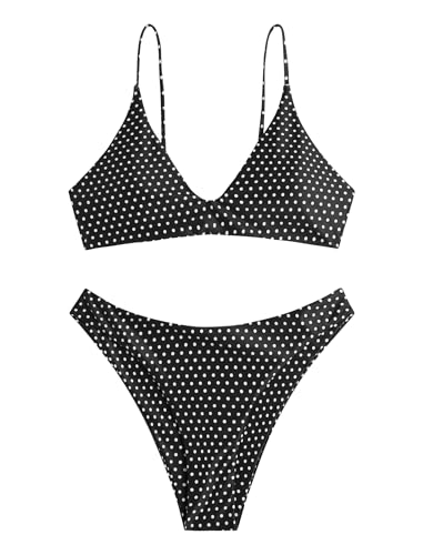 Image of ZAFUL Women's Tie Back Padded High Cut Bralette Bikini Set Two Piece Swimsuit