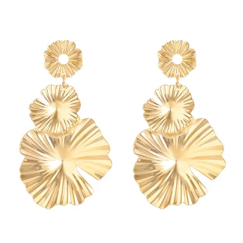 TOFBS Pendientes para Mujeres Aleación Colgantes Borla Elegante Vintage Pétalo Cuelgan Grandes Regalos Fiesta（Oro）