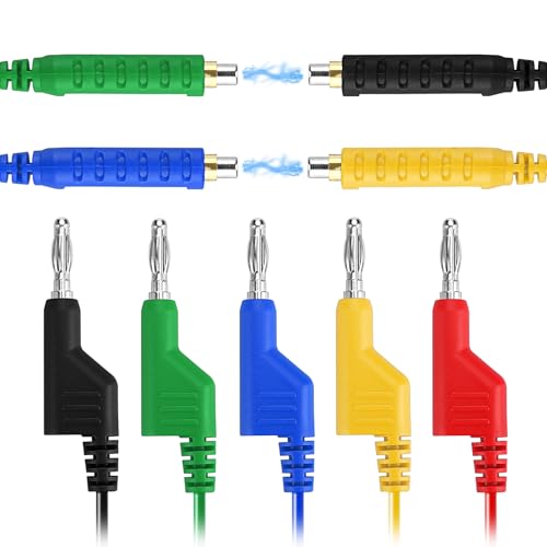 Image of Sumnacon 4mm Banana Plug to Magnetic Jumper Wires 5 Pcs Silicone Soft Flexible Magnetic Jumper Test Leads for Testing 30VAC 5A 20AWG Jumper Test Wires for HVAC,Thermostats,Sensors,Multimeter