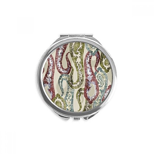Miroir rond maquillage de poche motif abstrait vert bleu rouge 6,5 x 6 cm nomade