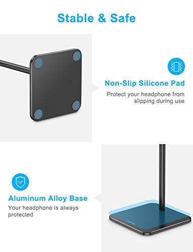 Headphone Stand Holder Adjustable,OMOTON Aluminum Haedset Desktop Stand Holder with Non-Slip Silicone Base for Sennheiser, Sony, Audio-Technica, Bose, Beats, AKG and More,Black