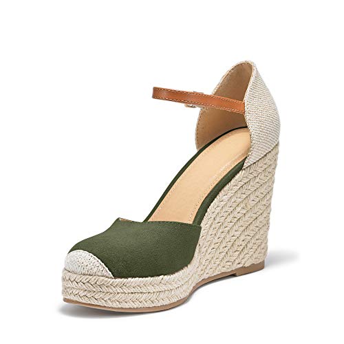 Image of FISACE Womens Summer Espadrille Heel Platform Wedge Sandals Ankle Buckle Strap Closed Toe Shoes