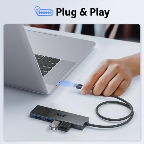 Image of Acer USB C Hub 4 Ports, Multiple USB 3.0 Hub, USBC Splitter for Laptop with TypeC Power Port, Extender for Type C Port Laptop, PC, Desktop and More (USB-C, 2ft)