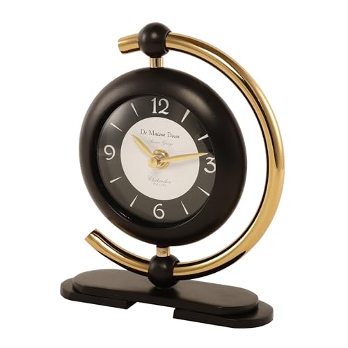 Image of Decor de Maison Brings Handcrafted Aleksi Mini Table Clock for KidsRoom, Living Room, Bedroom, Study Table | Classic Non-Ticking Tabletop Battery Operated Analog Desk Clock (Black)