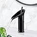 Solepearl Wasserfall Wasserhahn Bad, Matt-Schwarz Wasserhahn Waschbecken für Badezimmer aus Messing, Kurz Einhandmischer Waschtischarmaturen Kaltes und Heißes Wasser Vorhanden - Schwarz