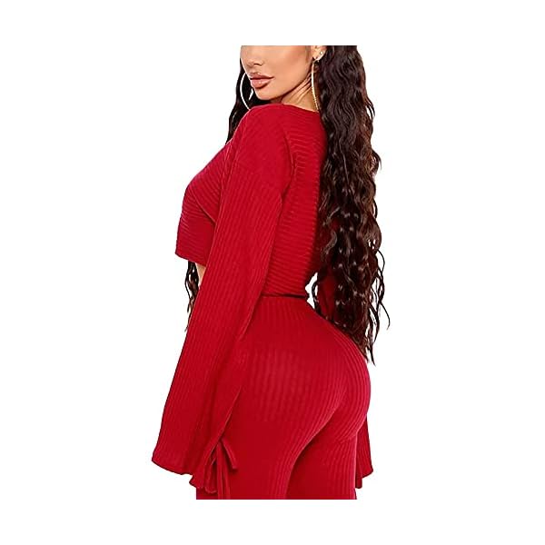 Two Piece Outfits for Women, Long Sleeve Crop Top and Bodycon Pants Tracksuit Sets, Fashion 2 piece Clubwear Sweatsuit - red - S