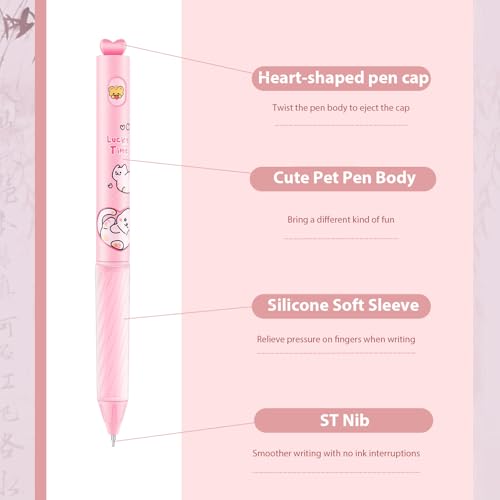 Set de 4 bolígrafos retractiles de gel con diseño gato y corazón miniatura 5