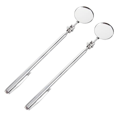 MUCKLILY 2pcs Detector Extendable Inspection Mirror Auto Inspection Mirror Extendable Mirror 360 Swivel Inspection Mirror Magnifying Cars Car Retractable Mirror Tools Silver Stainless Steel