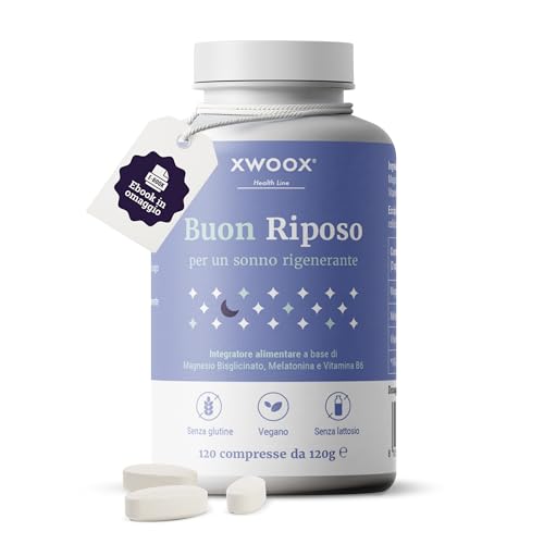Melatonina per Dormire Meglio con Magnesio Bisglicinato e Vitamina B6-120 Pastiglie per Dormire la Notte, Vegane, Senza Glutine e Lattosio, con Ebook in Omaggio - Prodotto in Italia