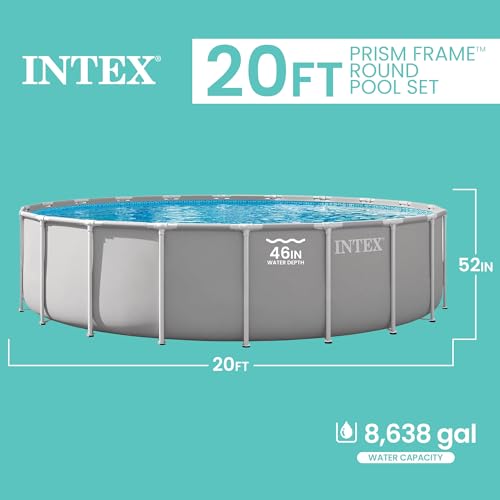 INTEX Prism Frame 20 ft x 52 in Above Ground Pool Set, Round Swimming Pool with Steel Frame, 1500 GPH Cartridge Filter Pump, Ladder, Cover, & Ground Cloth