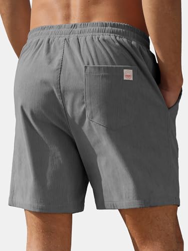 PLEPAN Mens Lightweight Casual 5 Inch Corduroy Shorts Elastic Waist Drawstring Summer Beach Shorts