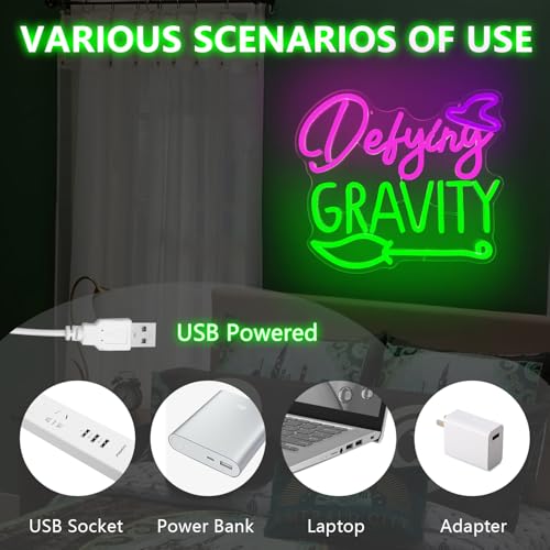 Image of Witch Magic Movie Neon Sign Defying Gravity Neon Lights for Room Dimmable Green Purple LED Neon Lights for Them Party Witch Musical Led Sign for Bedroom Movie Neon Wall Art Gifts for Witch Fans Lovers