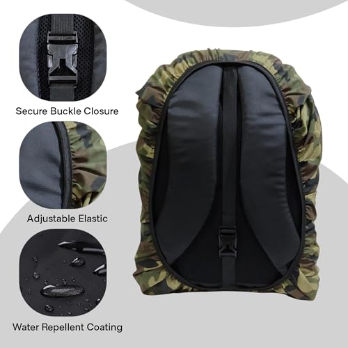 Image of Alienoid Waterproof Bag Rain Cover | Rain, Dust & Scratch Protection | Elastic Fit Luggage Cover | Ideal for Backpack, Trekking, Travel, School, Office (20-30L) (Camouflage Green)