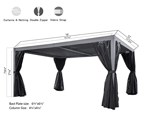 Domi Outdoor Living Domi Outdoor Louvered Pergola 12'X16' With Adjustable Aluminum Roof,Grill Gazebo For Patios,Aluminum Frame With Curtains And Mesh For Garden,Patio,Backyard thumb #5
