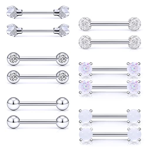 Vsnnsns 16G Nipple Piercing Jewelry - Surgical Steel Cubic Zirconia Dragon Claw Straight Barbell Nipple Rings in Silver & Rose Gold