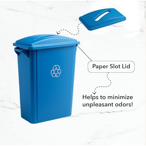 Image of 16 Gallon Slim Rectangular Garbage Can - with Paper Slot Lid - Blue