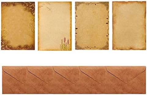 R WELL Juego de papel y sobres vintage, 64 hojas de papeles de papelería antiguos + 20 sobres, papel de papelería de escritura de doble cara, sobres