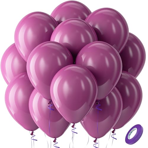 Image of Bezente Dark Purple Latex Party Balloons - 100 Pack 12 inch Round Helium Dark Magenta Dusty Plum Royal Purple Boho Neutral Balloons for Butterfly Birthday Wedding Anniversary Party Decorations