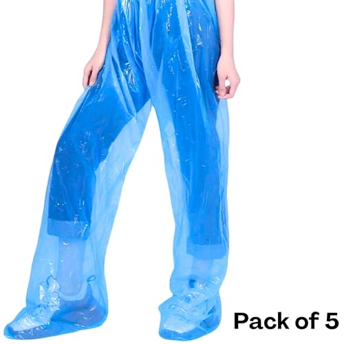 Disposable Rain Pants 5 PCS, Waterproof Plastic Pants Clear with Shoes Cover Outdoor Emergency for Men Women Unisex4