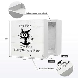 Funny Office Desk Decor - Black Cat 'It's Fine' Wood Box Sign, Home Office Wall/Tabletop Shelf Decor (5x5 Inch), Coworker Gift Funny Office Desk Decor Black Cat Its Fine Wood Box Sign Home Office WallTabletop Shelf Decor 5×5 Inch Coworker Gift