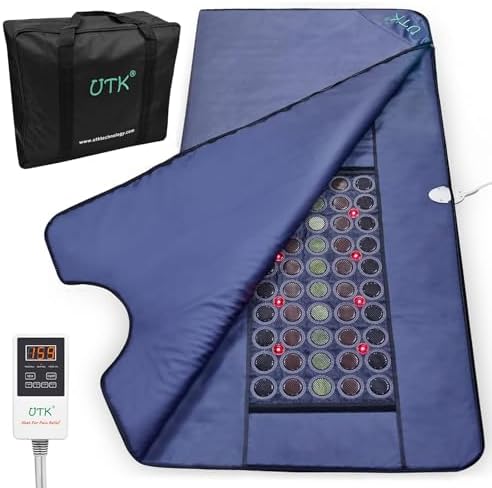 UTK 5X Deeper Infrared Sauna Blanket, Sauna Blanket for Detox & Relaxation with Red Light Therapy, Natural Jade & Tourmaline Stone, 660nm Photon, Portable Sauna for Muscle Pain Relief Home Women Men