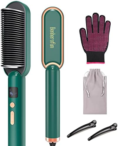 Hair Straightener Brush - Fast Heating Ceramic Hair Straightener Comb & Iron with 3 Temp Settings, Anti-Scald & 20 Mins Auto-Off for Home,Travel & Salon