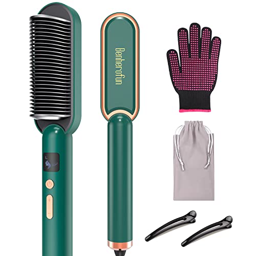 Hair Straightener Brush - Fast Heating Ceramic Hair Straightener Comb & Iron With 3 Temp Settings, Anti-Scald & 20 Mins Auto-Off For Home,Travel & Salon #TOP3