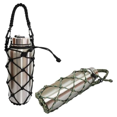 CigyYogy Paracord Holder Water Bottle Carrier Sling Sleeve for Hydro Flask Tumbler Hold 12 18 24 32 40 oz Stainless Steel or Plastic Insulated Bottle Flask- Pack of 2 (Black,Camo) Cover