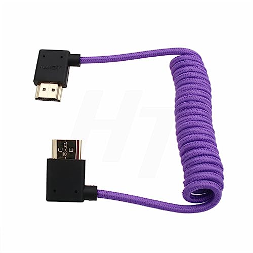 HangTon HDMI to HDMI 4K 8K 60p Cable Right Angle Braided Coiled for Panasonic Sony Canon Nikon ZCAM Camera Atomos Ninja V SmallHD Blackmagic Monitor Purple - Image 2