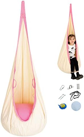 YAERSI Kids Pod Swing Seat 100% Cotton Child Hammock Chair with PVC Inflatable Cushion for Indoor and Outdoor Use Durable Portable
