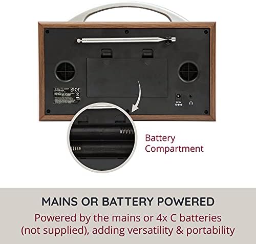 DAB/DAB+ & FM Radio Stereo Speaker, Retro Style Digital Radio Mains or Battery Powered Wooden Finish with Stereo Speakers and DRC (Dynamic Range Control)