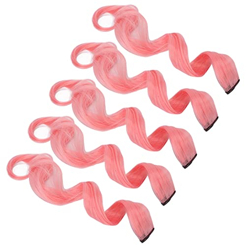 Rote Haarverlängerungen, lockige, flexible und realistische Haarteile 55 cm lang, nicht kraus, Haarverlängerungen, mit Echthaar beschnitten für den täglichen Gebrauch Rosa Cover